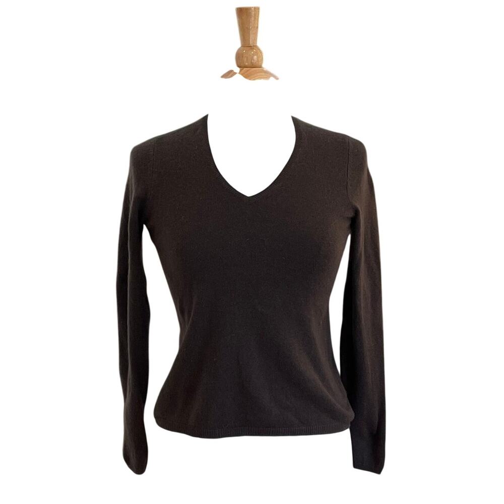 Charter Club Chocolate Brown 100% Cashmere V-Neck Long Sleeve Sweater, PS